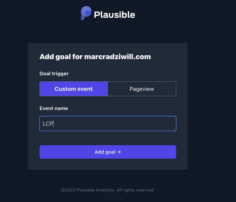 Creating new Plausible Custom Goal for LCP Creating new Plausible Custom Goal for LCP