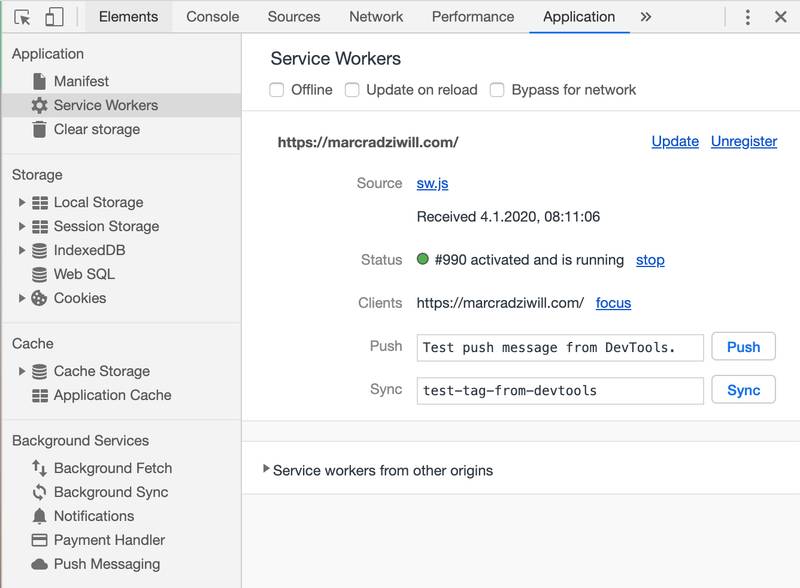 Running service worker in the developer tools console in google chrome