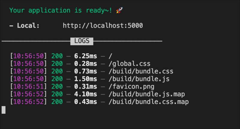 start of development server Terminal showing the start of the development server