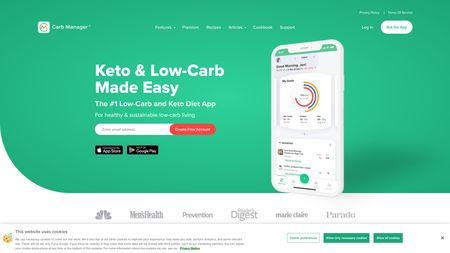 Carb Manager - Startseite Startseite von Carb Manager, einer App zur Verfolgung von Kohlenhydraten und Kalorien.