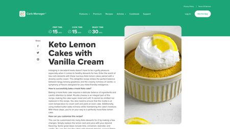 Carb Manager - Rezeptseite Landinpage für ein Rezept von Carb Manager, einer App zur Verfolgung von Kohlenhydraten und Kalorien.
